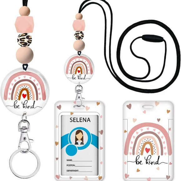 Be Kind Teacher Lanyards for ID Badges and Keys, Cute Silicone Beaded Breakaway - Picture 1 of 6